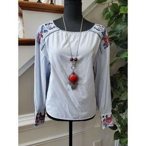 L.O.G.G Women's White Cotton & Polyester Long Sleeve Round Neck Casual Blouse 4
